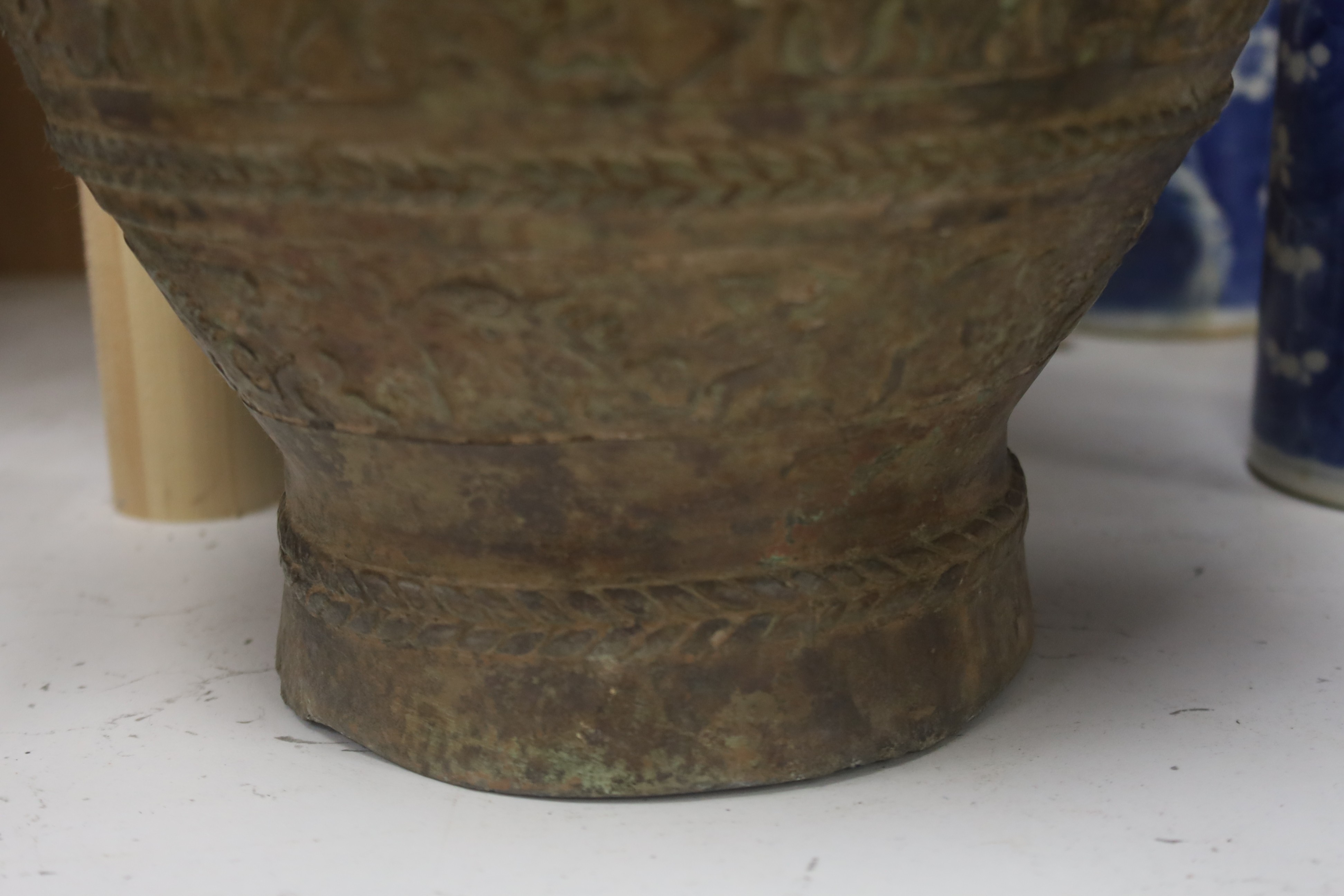 A Chinese cast bronze jar and cover, height 40cm